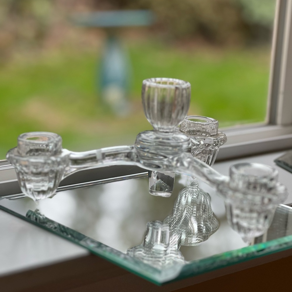 1950’s Candle Holder Vintage Crystal Glass Candleabra Gift Stackable Cambridge